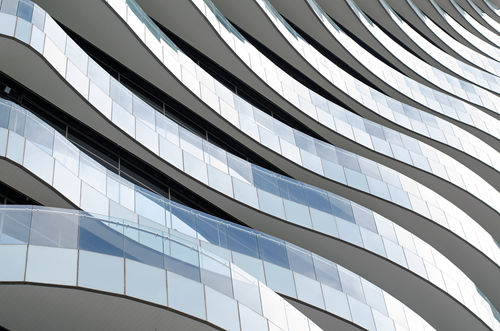 A close up of the balcony exterior of a Scandinavian apartment building.